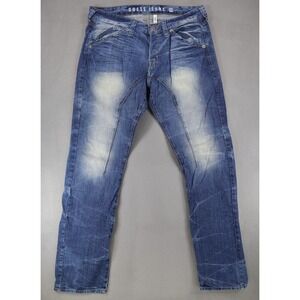 Guess‎ Jeans Men's 36X33 Blue Denim Rebel Regular Straight Leg Moto Whiskered